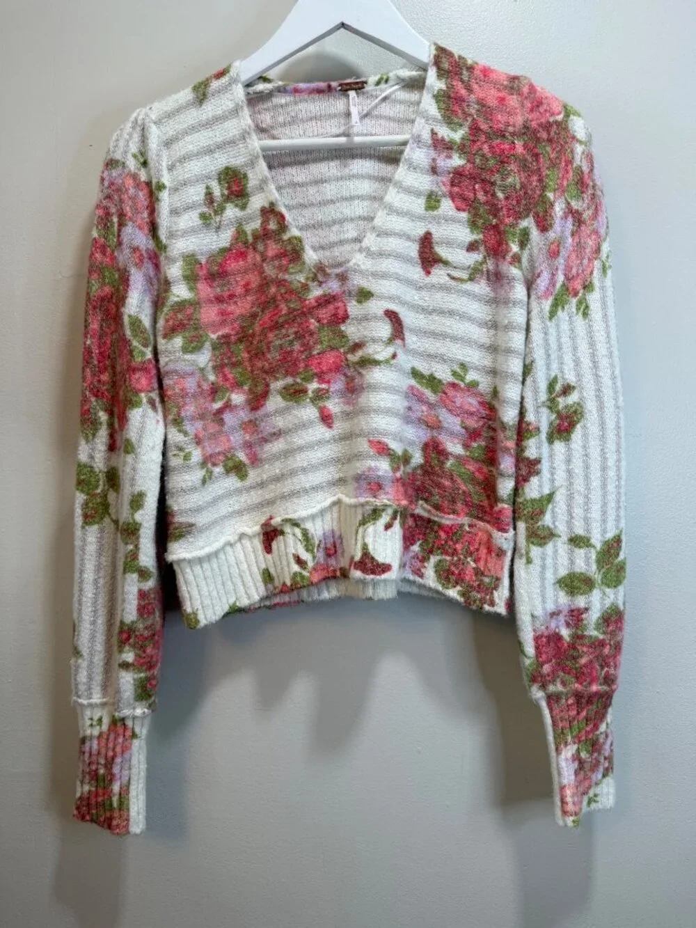 Free People Bed of Roses Sweater Garden Botanical Whimsy Fairy Small